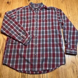 Carhartt Men's XL Flannel Work Shirt Long‎ Sleeve Red Gray Plaid Pockets FLAW